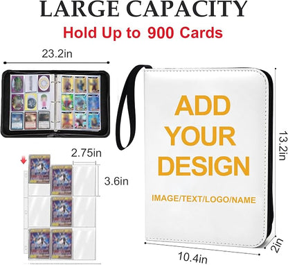 900 Pockets Custom Card Binder, DIY Anime Sports Cover Design, Portable Waterproof Storage Album with Removable Sleeves for Baseball Football Soccer One Piece Cards Collectors