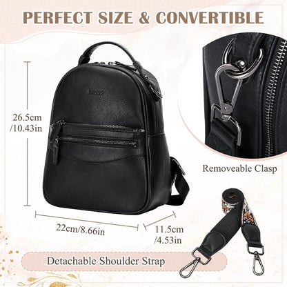 RAVUO Mini Backpack for Women, Small Leather Backpack Purse Fashion Handbag Convertible Ladies Trendy Shoulder Bag for Work,Travel,Black
