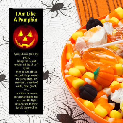 100 Pack I Am Like a Pumpkin Christian Halloween Bookmarks – Made in USA Trunk or Treat Handouts