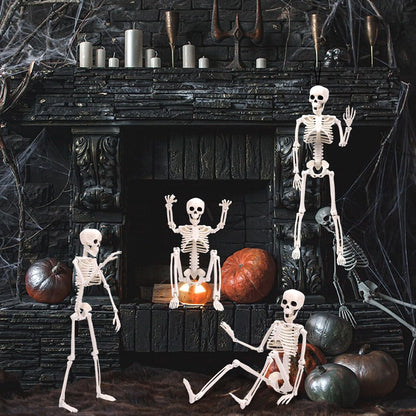 XIMISHOP 5pcs Halloween Skeleton Decoration, 16" Full Body Posable Hanging Skeleton with Movable Joints for Graveyard Haunted House Indoor Outdoor, White