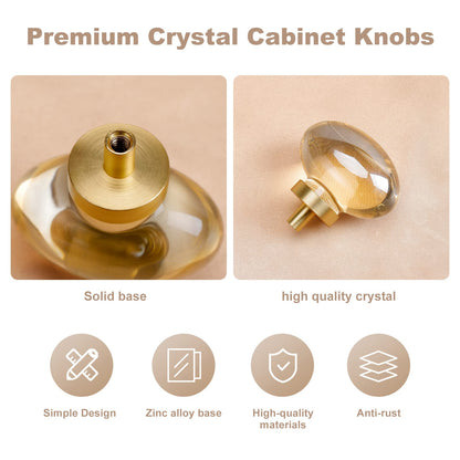 CLCTK 8 Pack Champagne Crystal Cabinet Knobs, Gold Cabinet Glass Knobs for Dresser Drawers Brass Furniture Hardware Pulls (Oval)