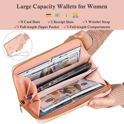 Bakurok Womens Wallet RFID Wristlet Wallet for Women Cute Floral Leather Credit Card Holder Wallet Ladies Clutch Long Purses