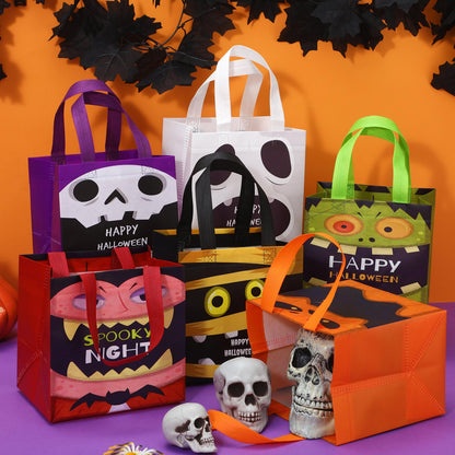 Chapou 90 Pcs Halloween Tote Bags Bulk Treat Gift Candy Goodie Bags with Handles Multifunctional Non Woven for Halloween Party Give Away