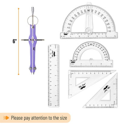 Mr. Pen- Geometry Set, 15 pcs, Purple, 6 Inch Swing Arm Protractor, Divider, Set Squares, Ruler, Compasses and Protractor