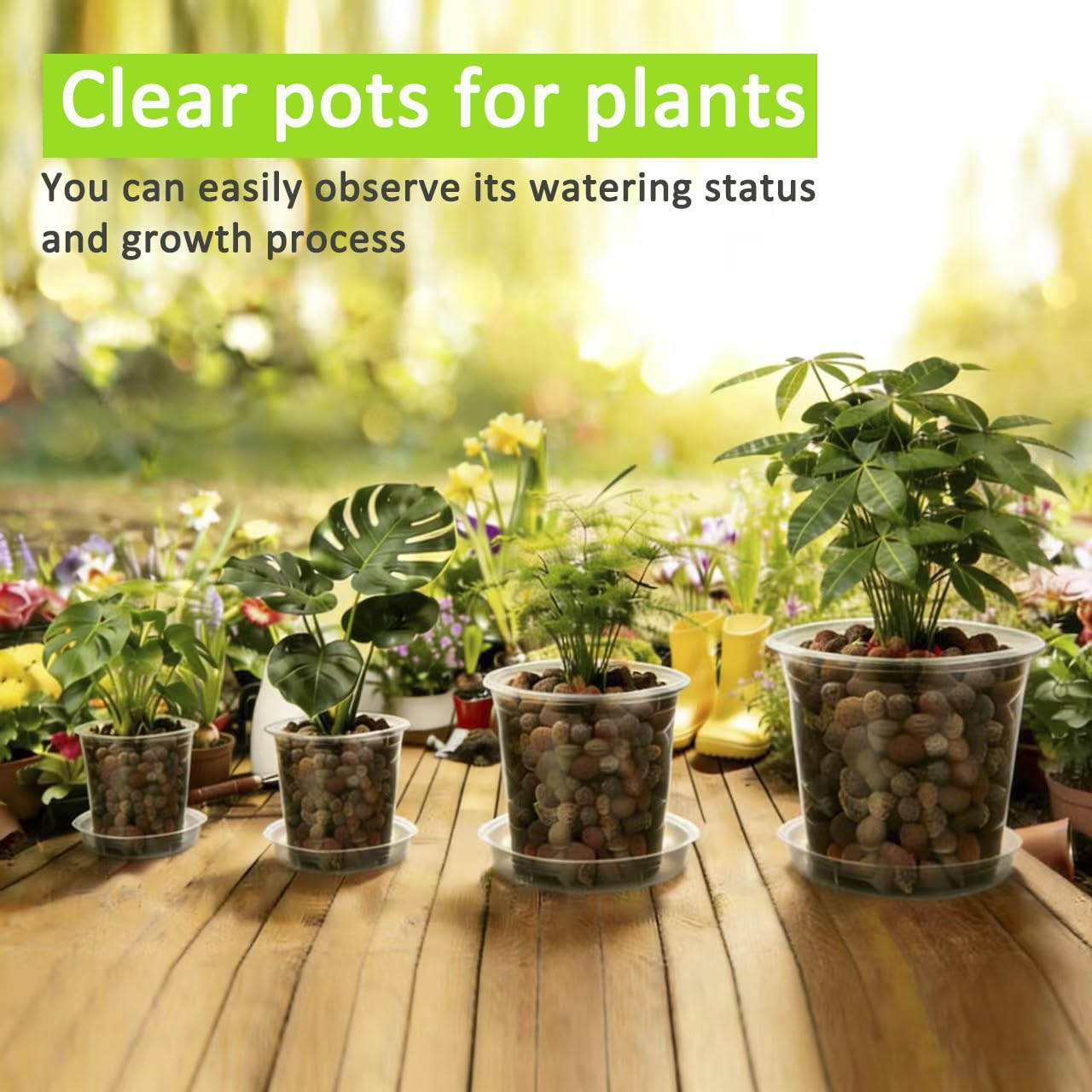 Frukwoc 4/5/6/7 Inch Clear Nursery Pots 20 Pack, Assorted Size Plastic Plant Pots with Drainage Holes, Transparent Flower Pots for Indoor Outdoor Seedlings Gardening (4+5+6+7 Inch)
