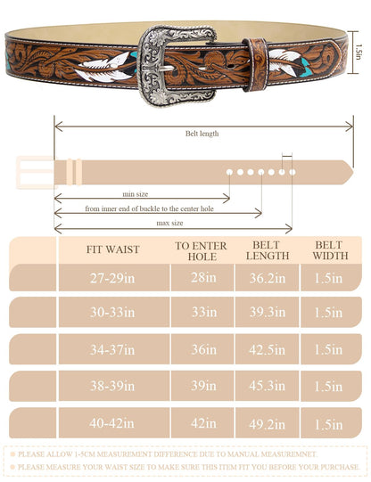 TOPACC Western Belts for Women Men with Buckle Cowgirl Cowboy Rodeo Brown Tooled leather belts for Jeans Dresses Country Outfit