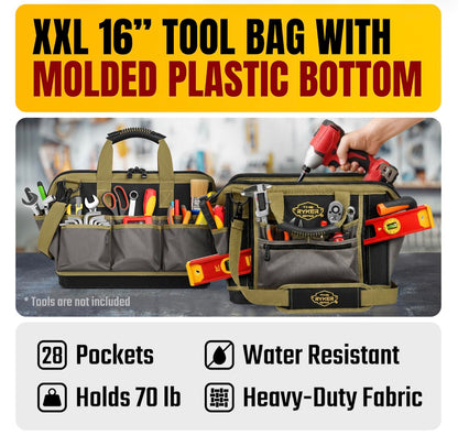 The Ryker Bag 16-inch Large Heavy Duty Wide Mouth Tool-Bag Organizer with Maximum Storage, Portable Utility Bag for Tools, Gift for Dads, Contractors, Mechanics, Technicians, Handyman & Welders