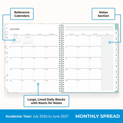 Blue Sky 2026-2027 Weekly and Monthly Academic Year Teacher Lesson Planner Calendar, July 2026 - June 2027, 8.5" x 11", Flexible Cover, Wirebound, Laminated Tabs, Storage Pocket, Prairie Aqua