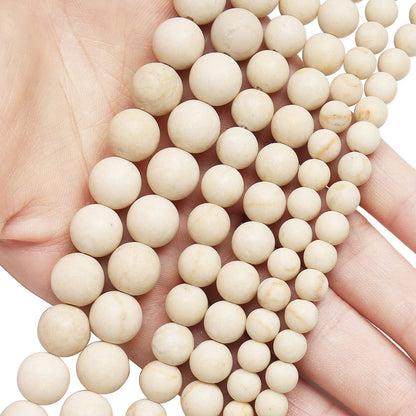 Natural Matte Fossil Jasper Beads, 8MM Round Frosted Unpolished Loose Gemstone Beads for Bracelet Necklace Jewelry Making, Energy Stone Healing Power with Stretch Beading Cord