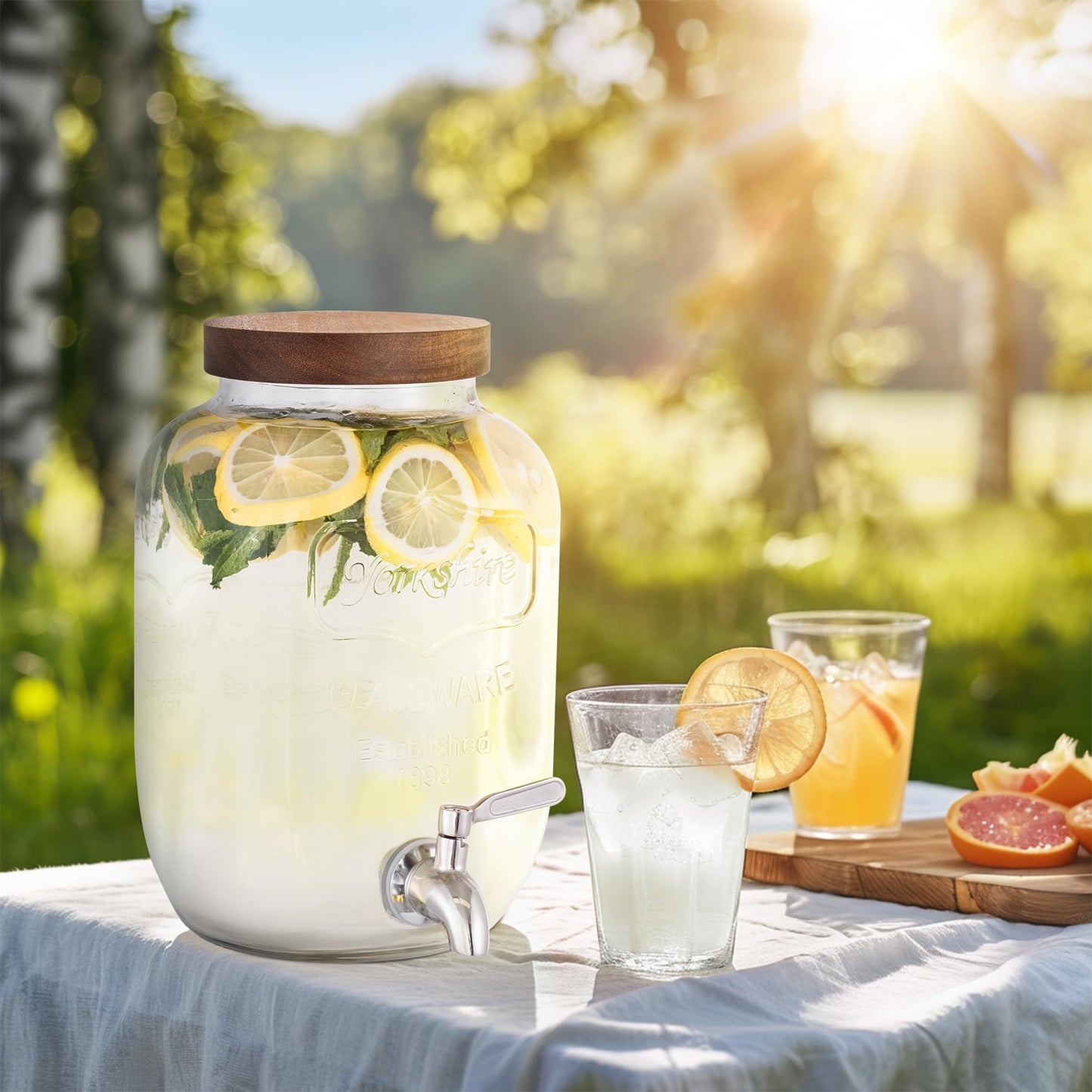 Mustry Glass Drink Dispenser for Parties, 1 Gallon Beverage Dispenser with Spigot Solid Stainless Steel, Used as Lemonade Dispenser Sun Tea Jar Kombucha Jar