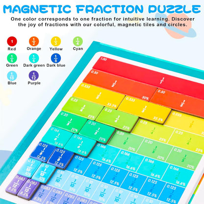 Magnetic Fraction Demonstration Book, 102PCS Magnetic Fraction Tiles, Fraction Manipulatives, Score Disk Demonstrator Math Puzzle Manipulatives for Elementary School, Learning Toys Set for Kids