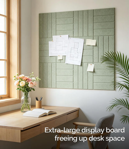 Bounmer Large Cork Board Alternative 48“ x 36”, 12-Pack Felt Bulletin Board Tiles with 60 Safe Removable Adhesive Tabs & 30 Pushpins, Cork Boards for Office Walls Decor (Sage)