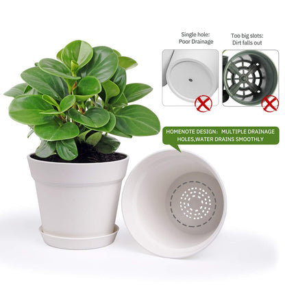 homenote Pots for Plants, 15 Pack 6 Inch Plastic Planters with Multiple Drainage Holes and Trays,Plant Pots for All Home Garden Flowers Succulents (White)