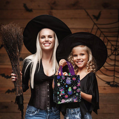 12Pcs Halloween Treat Bags, Medium Halloween Tote Gift Bags with Handles, Reusable Non-woven Bag for Candy Goodies Cookies Snacks, Trick-or-Treat or Horror-themed Party Favors Supplies(8.66 x 4.33 x 9.06 in)