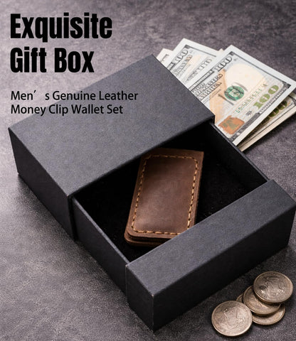 Routoboe Slim Magnetic Money Clip, Genuine Leather Business Card Holder, Gift Box Included