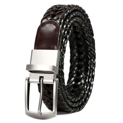SUOSDEY Braided Genuine Black Leather Belt for Men, 1.2" Width Men’s Casual Woven Leather Belt for Jeans Pants
