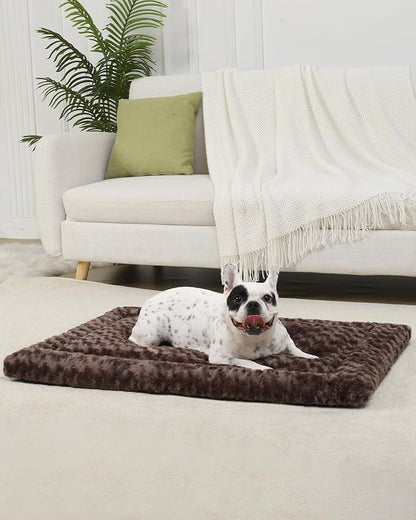 Washable Dog Bed Mat Ultra Soft Dog Crate Pad Comfy Fluffy Pet Kennel Beds Sleeping Mattress for Large Jumbo Medium Small Dogs, 36 x 23 Inch, Brown