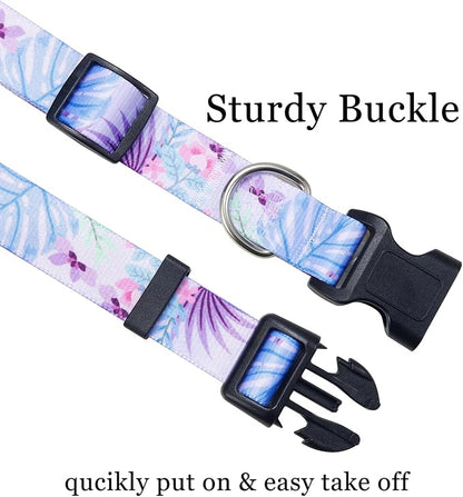 Mihqy Dog Collar with Bohemia Floral Tribal Geometric Patterns - Soft Ethnic Style Collar Adjustable for Small Medium Large Dogs (Purple Flower,XS)