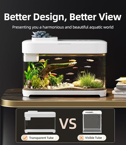 Smart Betta Fish Tank Aquarium 3 Gallon with Temperature Monitor, 3 Stage Filtration, 8 Color Lighting, Self Cleaning Small Beta Tank Kit, Acrylic
