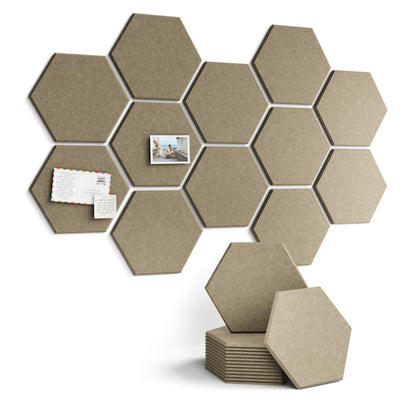 Fluxynara Hexagon Cork Board Alternative for Walls Decor-12-Pack Felt Bulletin Board Tiles,with 30 Pushpins,70 Adhesive Tabs for Office,Classrooms & Home Pin Board Felt Board-Earth Brown