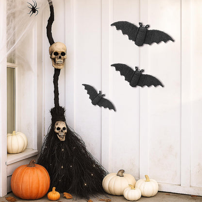 Beeveer 3 Pcs Woven Rattan Bat Wall Hanging Halloween Decor, 3D Scary Handcrafted Black Rope Bats, Rustic Natural Farmhouse Halloween Creepy Decorations for Home Fireplace Door, 9.06/7.48/5.91 Inch