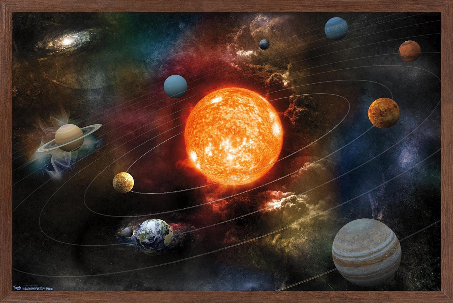 Orbiting Solar System Wall Poster, 34L" x 22.4W", Mahogany Framed Version