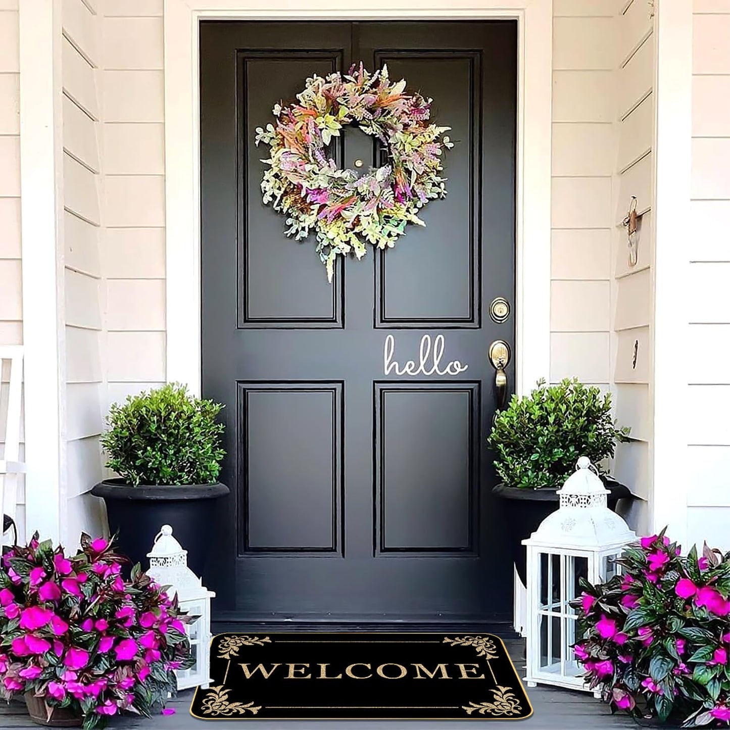 Welcome Mats Duty Sturdy Front Door Mat for Home Entrance Indoor and Outdoor, Garage and Garden Outside Entryway Floor Mat, Non Slip, Fade Resistant, Easy Clean 17 x 29 Inch (Black)