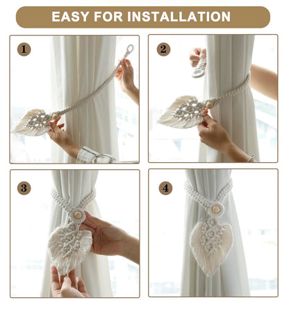 2Pack Curtain Tiebacks Handmade Holdbacks - Farmhouse Curtain Tie Back Holder by Hand-Woven Cotton Rope, Bohemian Home Decor Drapery Holdback