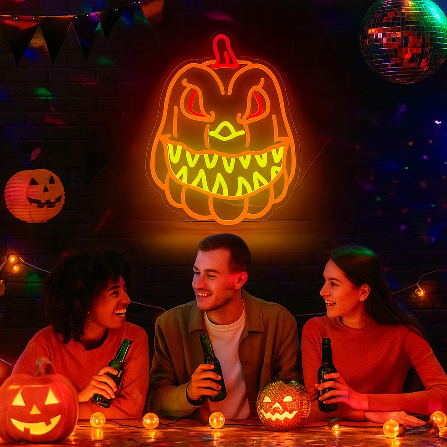 Pumpkin Neon Sign for Wall Decor, Spooky Pumpkin LED Wall Light, Fall Decor for Bedroom – USB Powered Dimmable Accent for Kids’ Room, Game Room, Bar, Halloween Party, Seasonal Holiday Gift