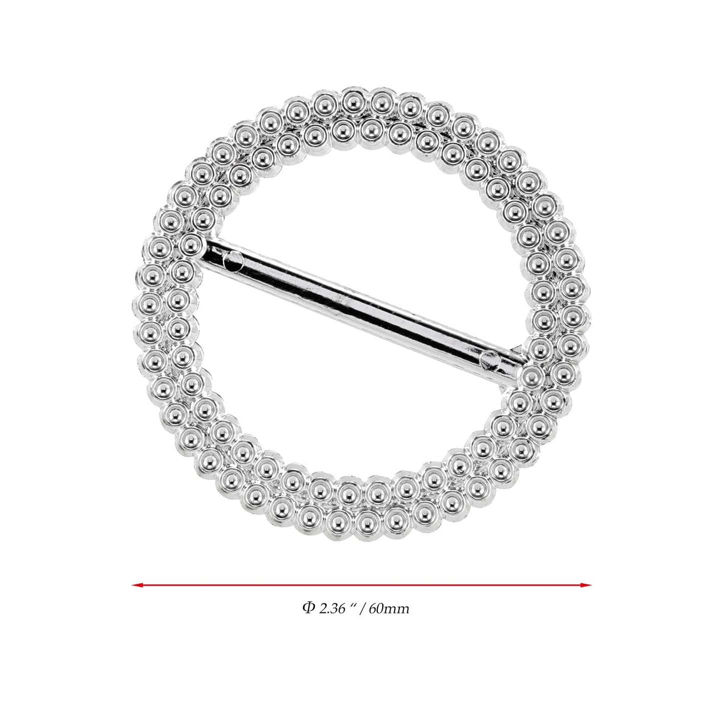 JOIKIT 250 PCS 60mm Silver Round Rhinestone Ribbon Buckle, 2.36 Inch Acrylic Chair Sash Buckles Slider for Wedding Banquet Party Decoration