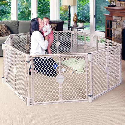 Toddleroo by North States - Superyard Baby Play Yard: Freestanding 8-Panel Baby Playpen - Indoor or Outdoor Use - Made in USA - Encloses Up to 34.4 Square Feet - 26 Inches Tall - Sand