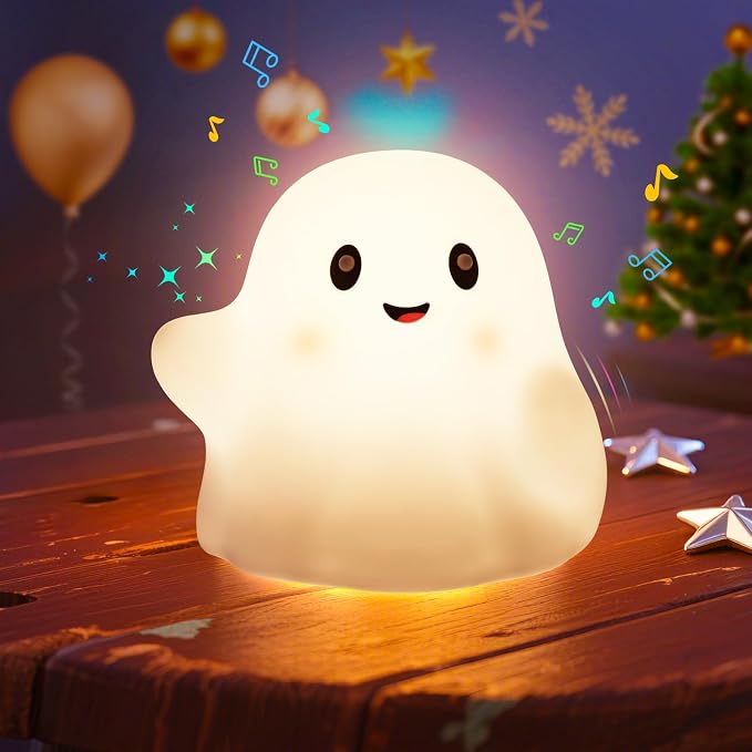 Rechargeable Night Light for Kids - Silicone Lamp with Touch Sensor for Kids Room - LED Squishy Night Light for Baby Nursery with 19 Interactive Sounds/3 Light Modes/30-Min Timer