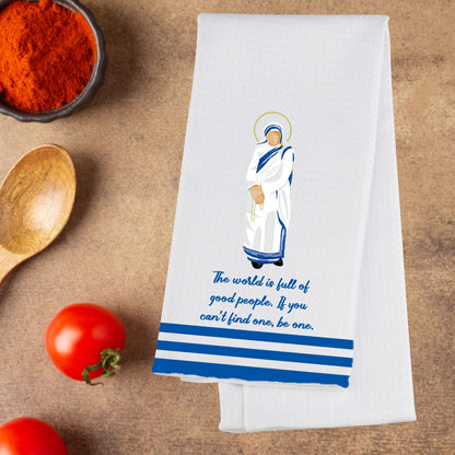 G2TUP Mother Teresa Kitchen Towels Mother Teresa Dish Towels Mother Teresa Tea Towels Saint Mother Teresa Gifts (The World is)