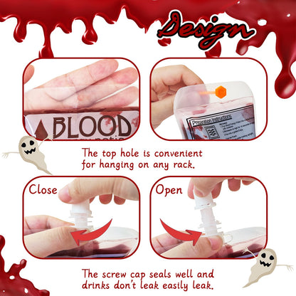 40 Pack Blood Bags for Drinks,8.5oz Halloween Decoration Drink Container,Reusable Food Grade Drink Pouches with Funnel,Nurse Party Decorations Halloween Party Favors