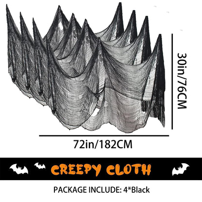 Kijamilee 4 Pack Halloween Creepy Cloths, Scary Spooky Cloth Creepy Gauze, 30 x 72inch Freaky Loose Weave Creepy Cloth, Decorations for Haunted Houses Props Halloween Wall Outdoor Indoor Decor (Black)