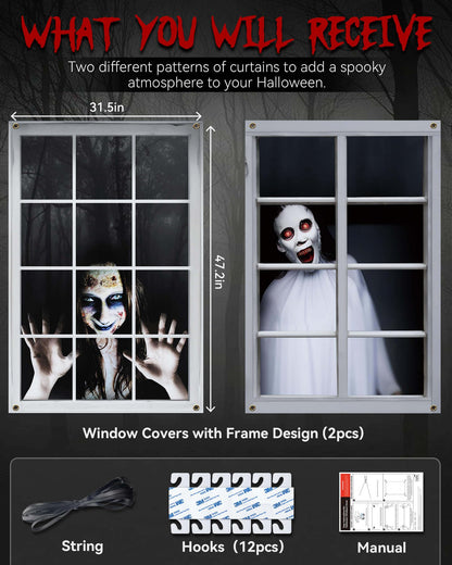 YUSPENYE 2 Pack of Halloween Female Ghost Curtain, Window Door Cover, Halloween Decoration, Party Decors