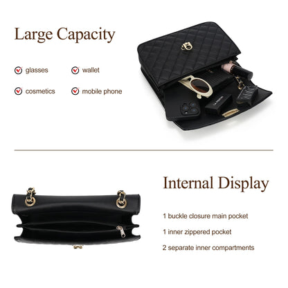 GEMIU Quilted Crossbody Purse for Women Small Women's Shoulder Handbags Womens Clutch Purses with Gold Chain Dressy Black