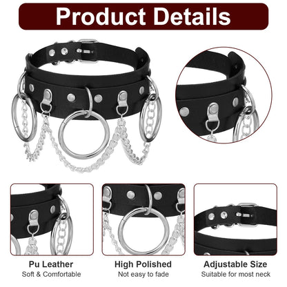 Afcabakila Black Punk Goth Choker Necklace & Spiked Studded Bracelets Set, 9 Adjustable PU Leather Collars & 6 Rivet Spiked Cuffs, Gothic Rock Metal Wristband for Daily Wear Cosplay Festival