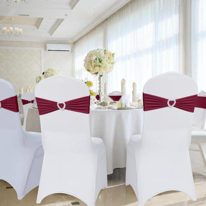 Howhic Pack of 60 Spandex Chair Sashes Bows Stretch Cover Band with Buckle Slider Universal Elastic Chair Ties for Wedding Banquet Party Event Decoration (Burgundy)