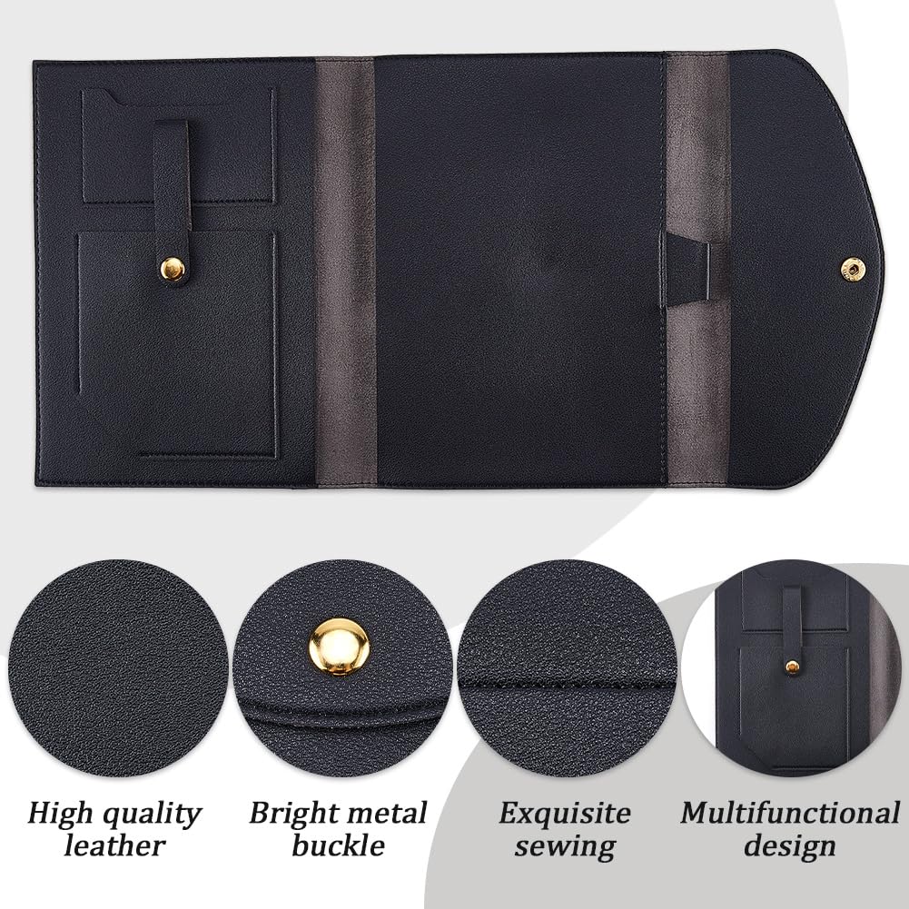 CRASPIRE A5 Leather Notebooks Cover for Black Journal Travelers Notebook with Card Slots Pen Holder File Folder Business Cards Documents Portfolio Organizer Briefcase for Refillable Planner Notepad