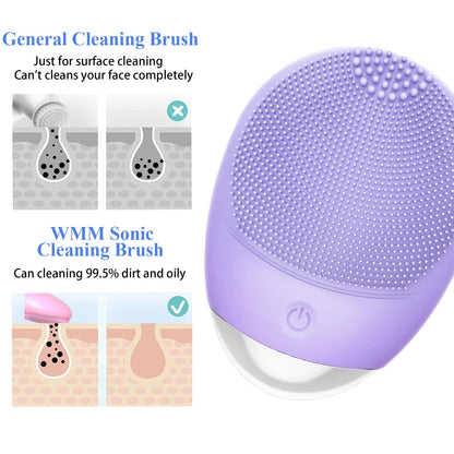 Facial Cleansing Brush, 3-in-1 Electric Soft Silicone Waterproof Face Scrubber, USB Rechargeable IPX7 Waterproof Sonic Vibrating Face Brush for Deep Cleansing, Gentle Exfoliating and Massaging