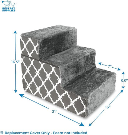 Best Pet Supplies Non-Slip Foam Dog Stair & Pet Ramp, Balanced Indoor Step Support - Foldable Stair Cover, Gray Lattice, 3-Step