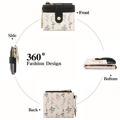 GAEKEAO Small Wallet for Women RFID Blocking Bifold Card Holder Vegan Leather with Zipper Coin Pocket, ID Window, Keychain