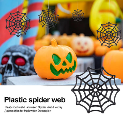 DECHOUS 50Pcs Plastic Spider Webs: Black Small Spider Webs Plastic Halloween Ornaments 1.9 Inch Cobwebs Decor for Indoor Outdoor Halloween Hanging