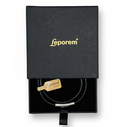 Leporem Minimalist Genuine Leather Cord Necklace Pendant Holder Hypoallergenic Stainless Steel Push-Lock Clasp Wrap Bracelet (16 Inch)