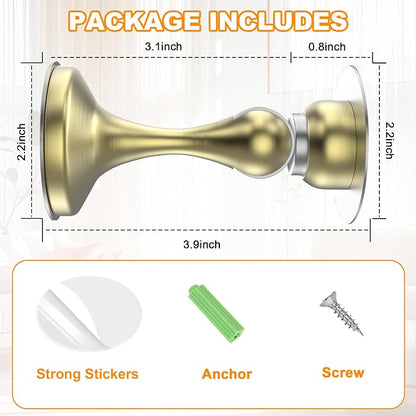 Crosize Magnetic Door Stoppers 1 Pack, Stainless Steel Door Stops for Wall and Floor Mounting, Gate Stops, No Drilling Metal Doorstops with Adhesive Tapes, Gold