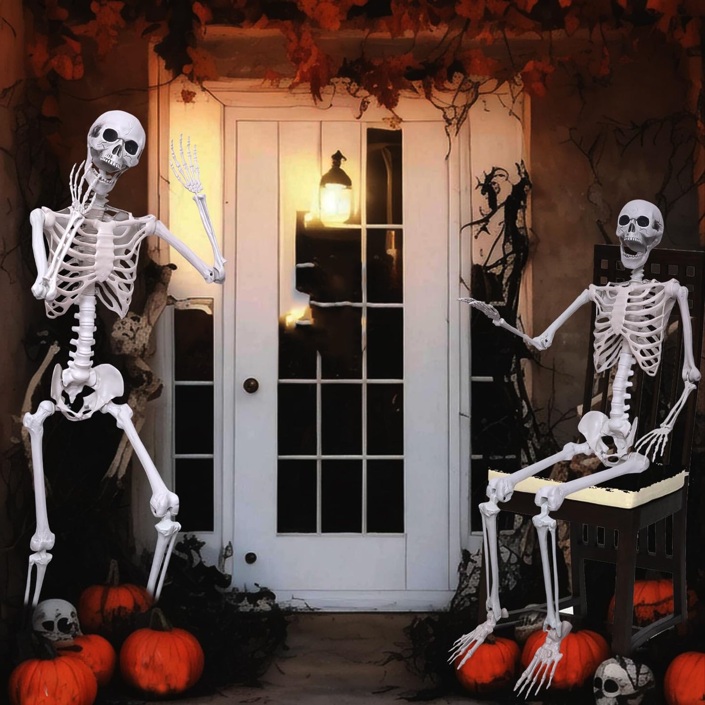 Hibsotco 2Pack 5.4Ft Life Size Skeletons Posable Skeletons Full Size Plastic Human Skeleton with Movable Joint for Halloween Outdoor Indoor Decorations