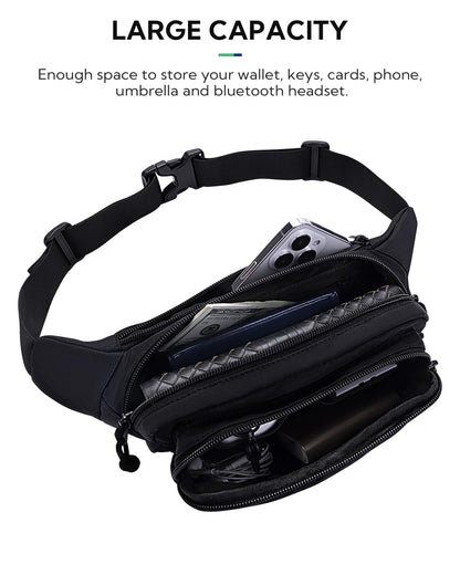 WATERFLY Fanny Pack Waist Packs: Large Crossbody Fanny Packs for Women Men with 5 Zipper Pockets Adjustable Strap Waist Bags Hip Pack for Traveling Cycling Running Hiking