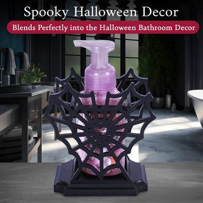 CEFLITECO Spider Web Soap Dispenser Holder – Heart-Shaped Halloween Spider Web Hand Soap Holder for Bathroom – Gothic Wooden Soap Dispenser for Spooky Bathroom Decor – Witchy Gifts for Women
