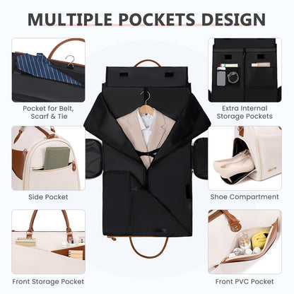 Convertible Garment Duffle Bag for Travel, Carry On Garment Bag for Women, 2 in 1 Travel Garment Bag with Shoe Compartment, Foldable Suit Travel Bag for Hanging Clothes, Beige
